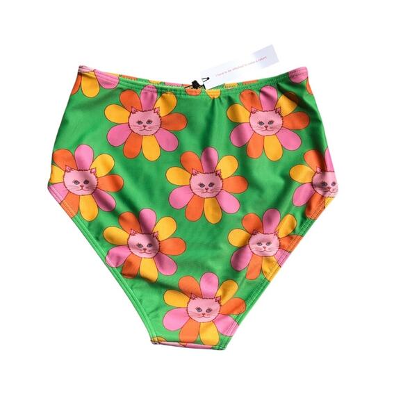 ModCloth x Marisol Muro NIP Green Petals Cats Sara High-Waisted Bikini Bottom LG - Picture 7 of 14